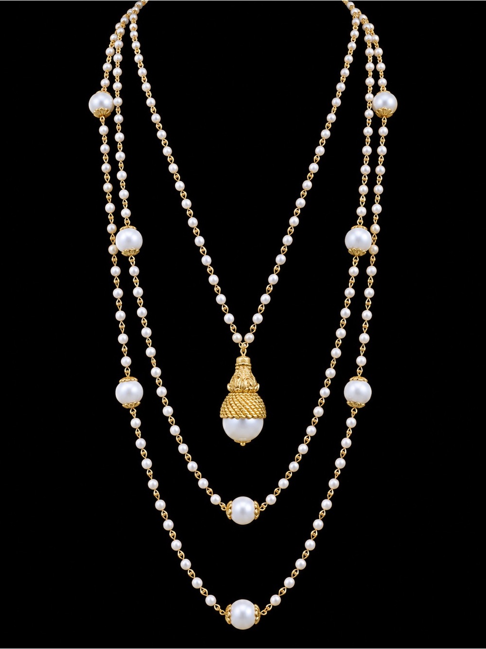 Gold-Tone Layered Pearl Pendant Necklace - Women Jewelry